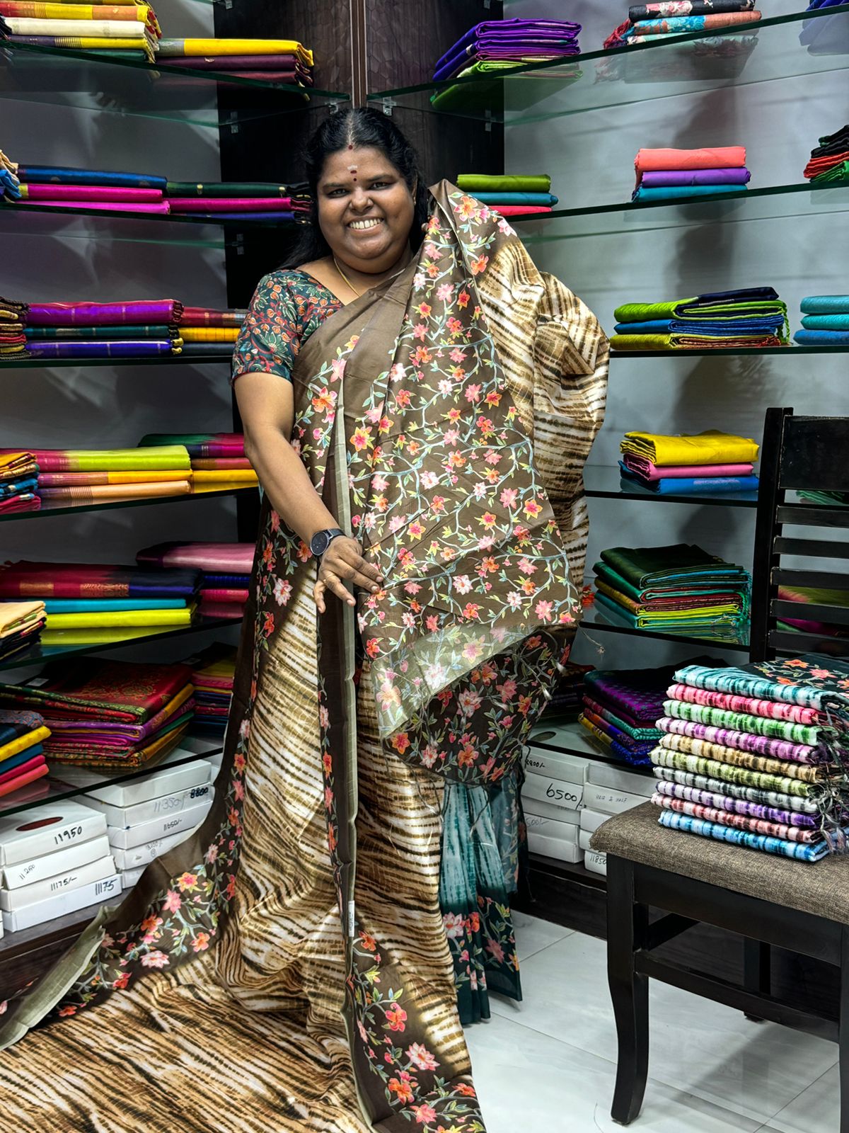 Shibori Semi Chanderi Mixed Cotton Sarees - Dry Mehandhi Green - VVSC01