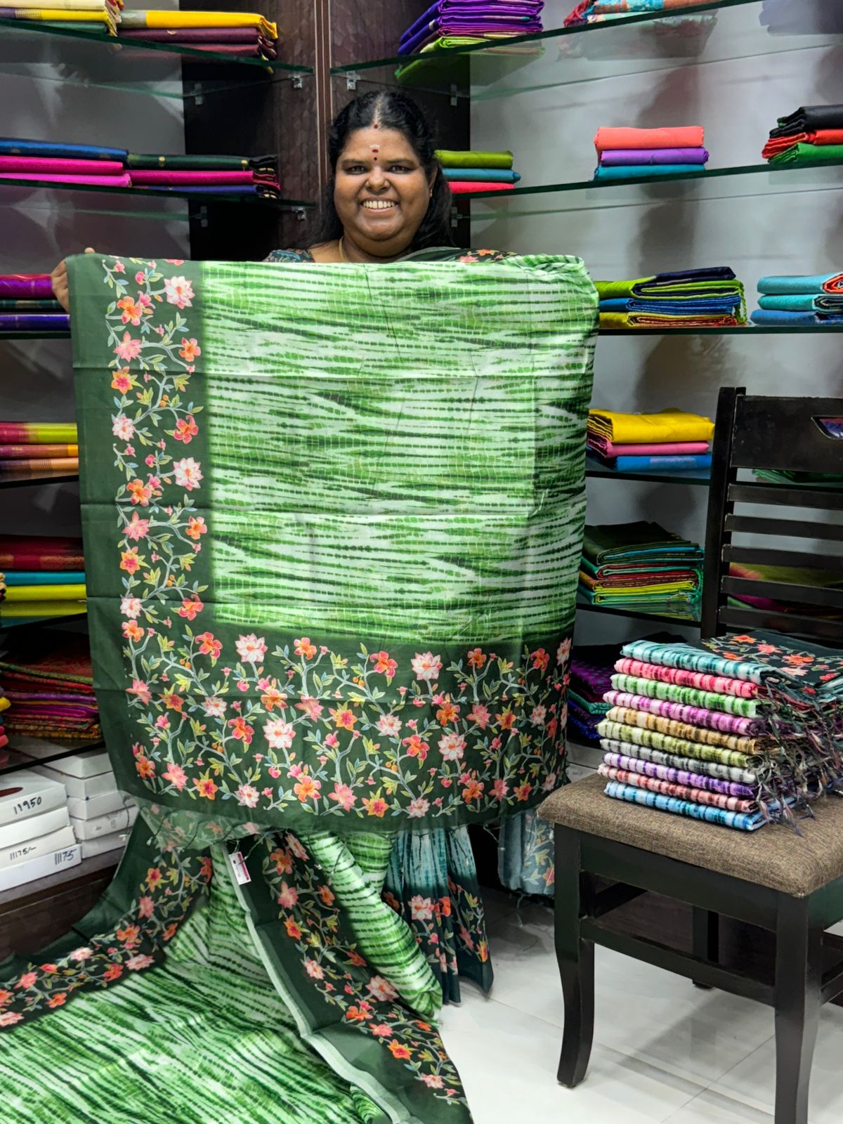 Shibori Semi Chanderi Mixed Cotton Sarees - Green Shade - VVSC01