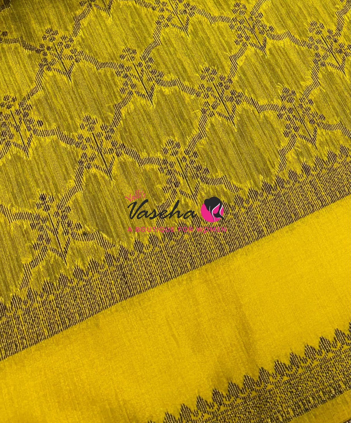 Linen Jute Silk Saree - Black With Yellow Shade - VVLJS001