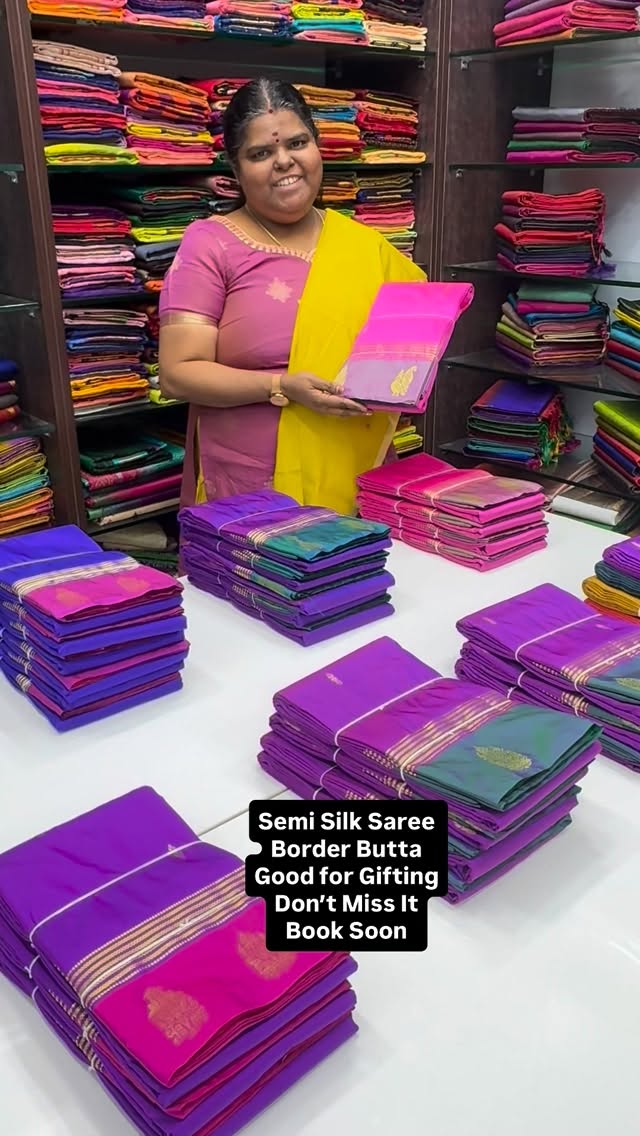 Semi Silk Saree - Soft & Smooth Texture - Border Butta - Flat 5% le...