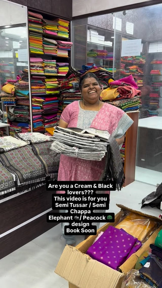 Are you a Cream & Black Lover - New Launch - Semi Tussar / Semi Cha...