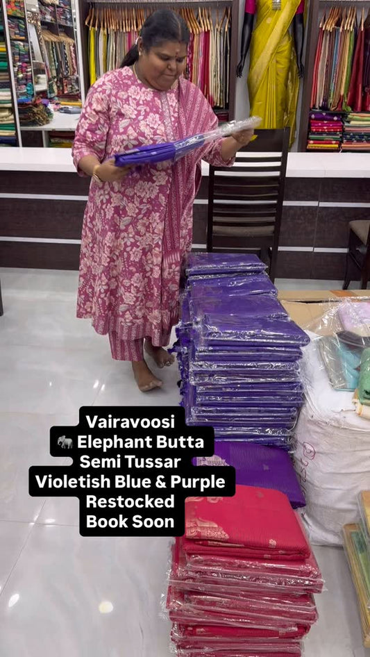 Vairavoosi Saree | Elephant Butta | Semi Tussar Saree | Good for Gi...