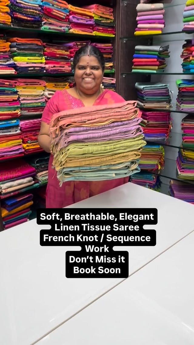 Soft | Breathable | Elegant | Linen Tissue Saree| French Knot Embro...