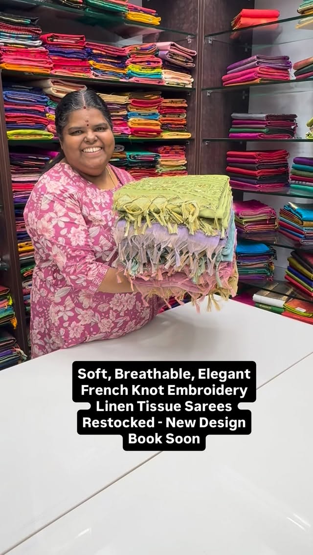 Soft | Breathable | Elegant | Linen Tissue Saree| French Knot Embro...