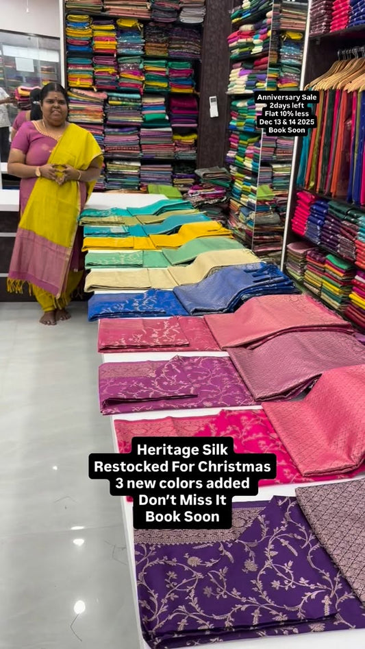Heritage Silk Saree - Soft & Smooth Texture - All Over weaving patt...