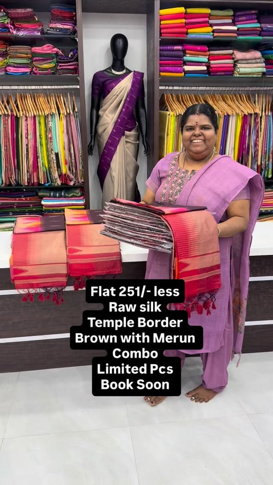 Flat 251/- less | Semi Raw Silk | Temple borders | Book soon

Valli...