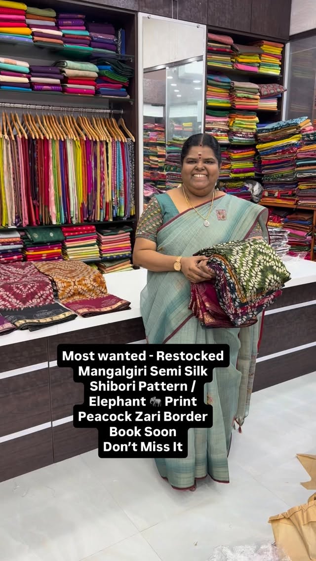 Semi Mangalgiri Silk - Elephant 🐘 Border print 

Vallisvaseha.com
...