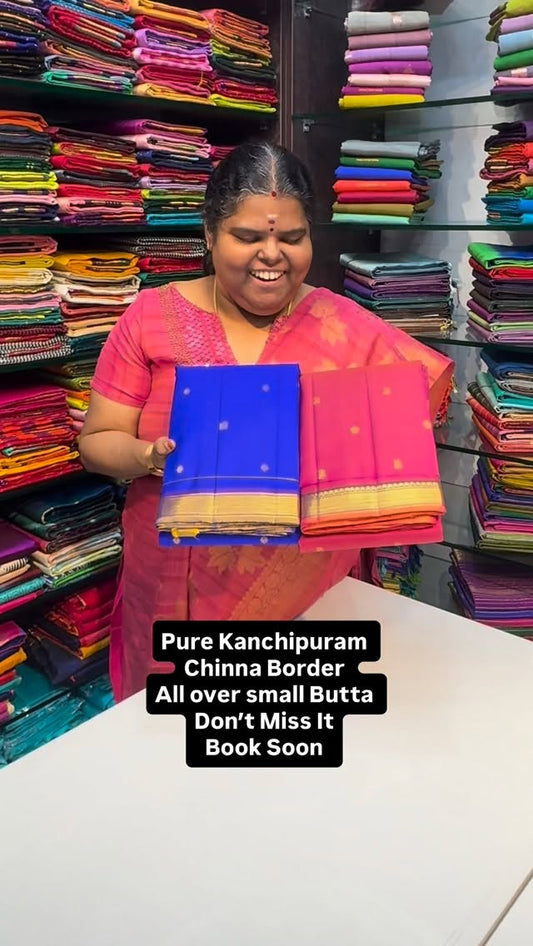 Pure Kanchipuram Silk | Small Border | All over small Butta | Flat ...