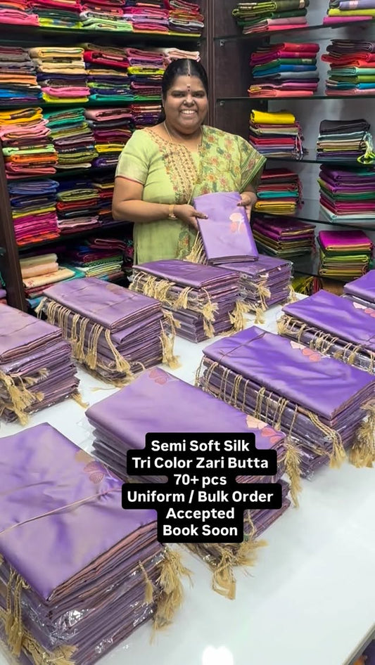 Semi Soft Silk | Tri Color Zari Butt | Flat 5% less 

Vallisvaseha....