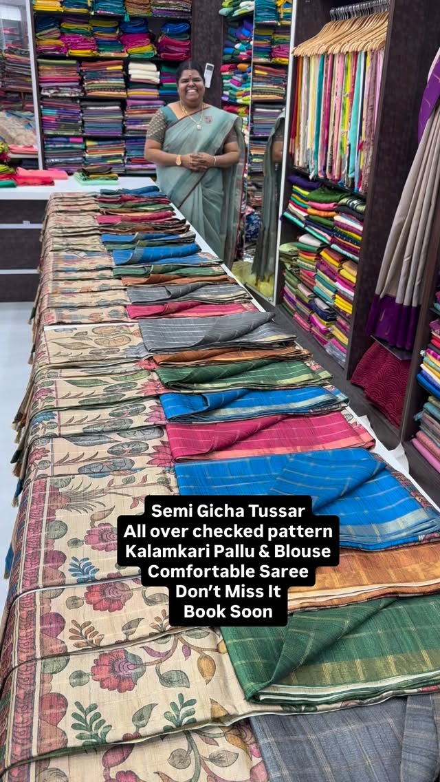 Semi Gicha Tussar Silk Saree - Soft & Smooth Texture - All Over Che...