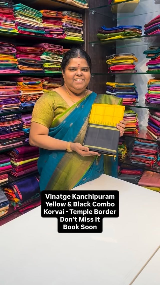 Pure Vintage Kanchipuram Silk Saree | Temple Border Design | Flat 8...