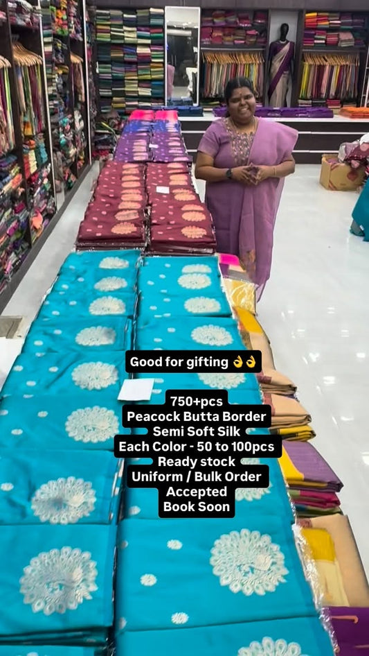 750+ pcs - Semi Soft Silk - Peacock 🦚Butta border design - Good fo...