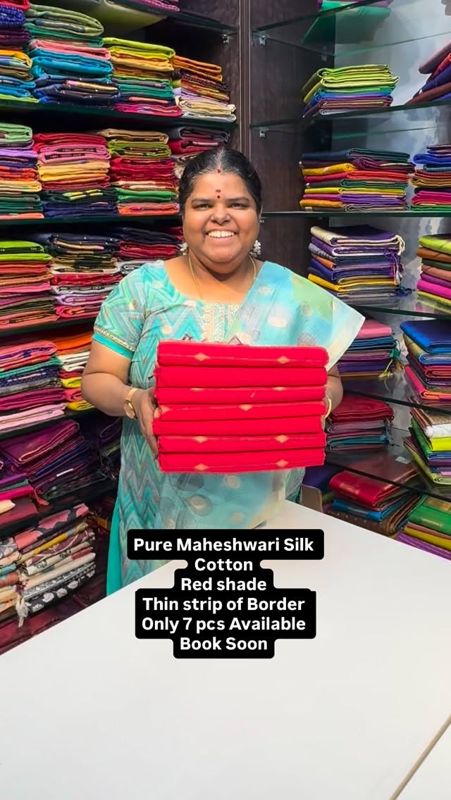 Red Saree - Pure Maheshwari Silk Cotton Saree | Flat 8% less 

Vall...