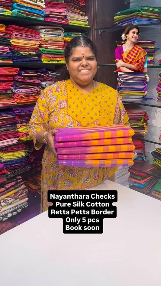 Nayanthara Checks - Pure Silk Cotton Checks Saree | Flat 8% less 
V...