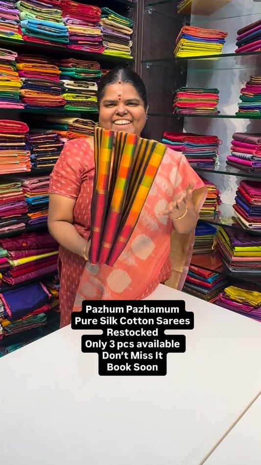 Palum Pazhamum Pure Silk Cotton Checks Saree | Flat 8% less 
Vallis...