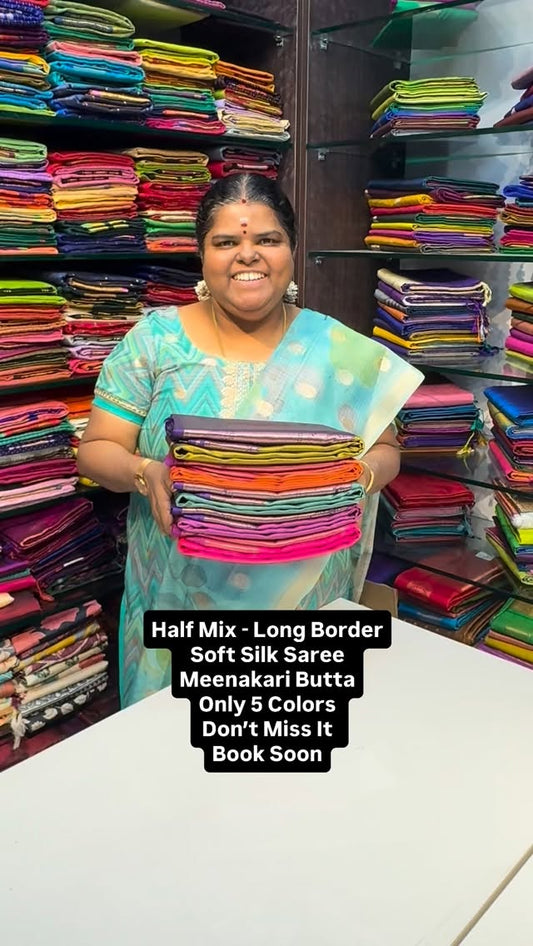 December Special - Half Mix Soft Silk | Only 5 Colors | Long Border...