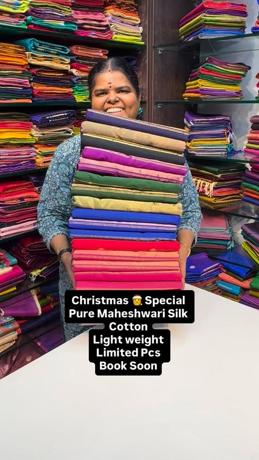 Christmas Special - Pure Maheshwari Silk Cotton Saree | Flat 8% les...