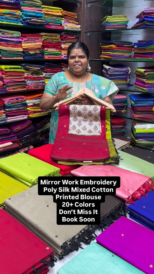 Poly Silk Mixed Cotton |Mirror Work embroidery | Printed Blouse |Fl...