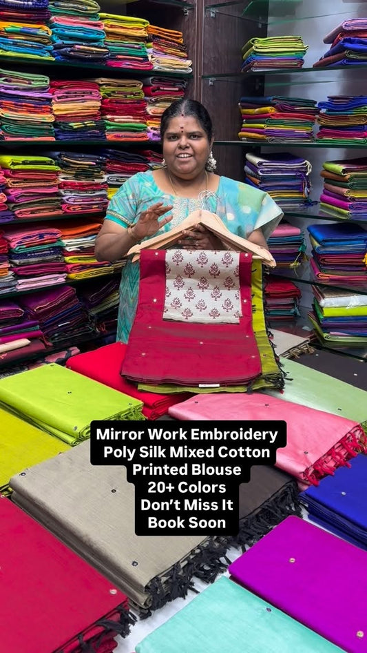 Poly Silk Mixed Cotton |Mirror Work embroidery | Printed Blouse |Fl...