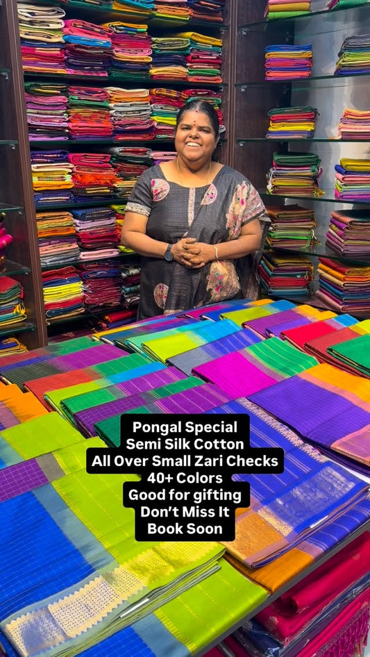 Pongal Special - All Over Zari Checks | Semi Silk Cotton | Book soo...