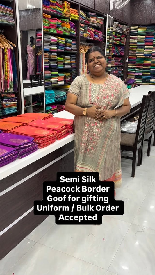 Semi Soft Silk -  Retta Mayil border design - Good for Gifting - Fl...