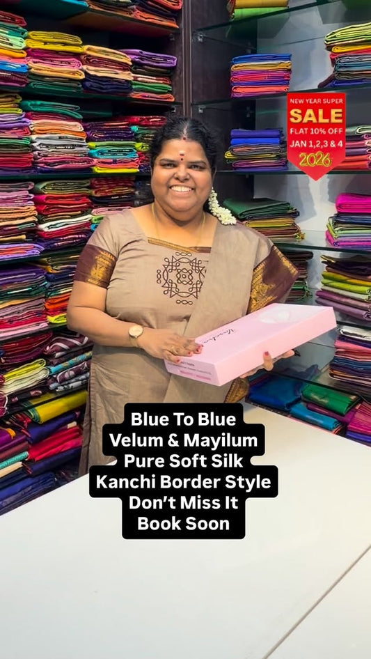 Blue to Blue | Velum & Mayilum Design | Pure Soft Silk | Kanchi Bor...