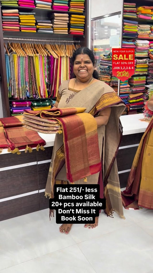 Flat 251/- less | Restocked | Bamboo silk Saree | All over Butta | ...