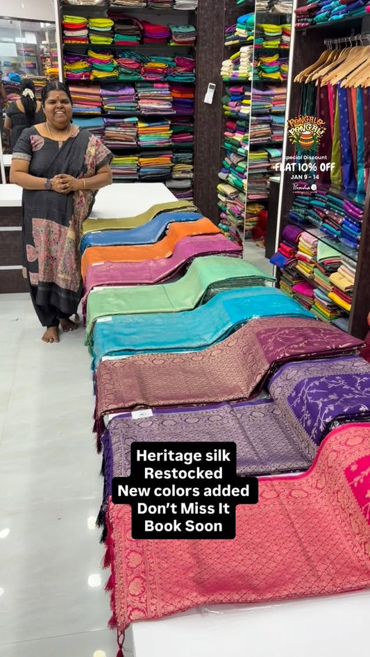 Heritage Silk Saree - Soft & Smooth Texture - All Over weaving patt...