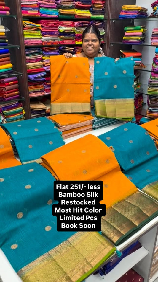 Flat 251/- less | Restocked | Bamboo silk Saree | All over Butta | ...