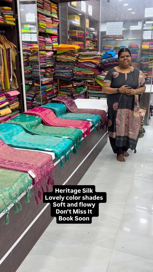 Heritage Silk Saree - Soft & Smooth Texture - All Over weaving patt...