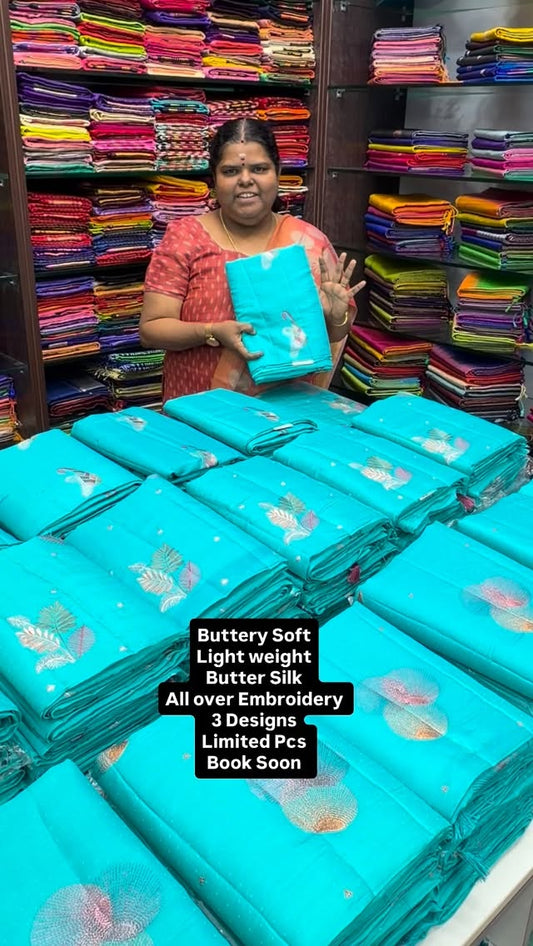 Butter Silk | Light weight | Borderless | All over embroidery | Fla...