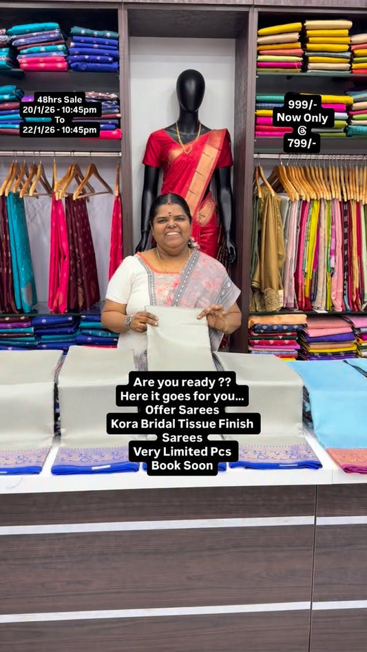 48 hrs Sale - Kora Bridal Tissue Finish Sarees - Now only @799/- 

...
