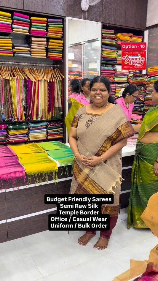 Budget Friendly Sarees | Semi Raw silk | Temple border | Good for g...