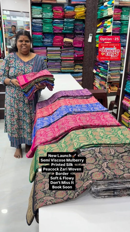 New Launch 🚀- Semi Viscose Mulberry Printed Silk - 
Zari Woven Pea...