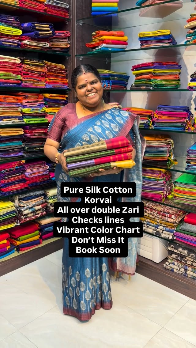 Pure  Silk cotton | All over double line Zari checks | Flat 5% less...