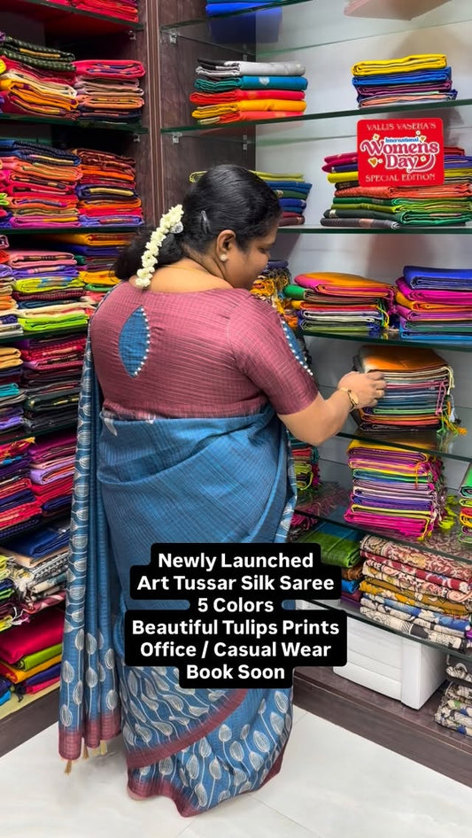 Newly Launched - Art Tussar Silk Saree - 5 Colors - Beautiful Tulip...