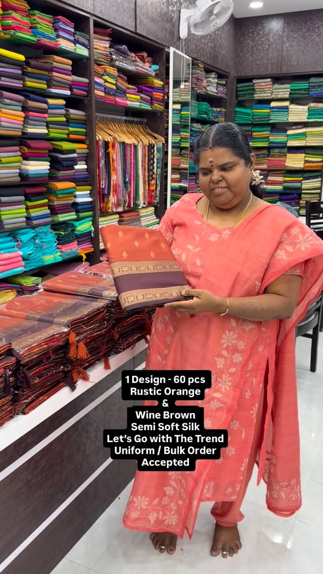 Rustic Orange & Wine Brown Combo - Semi Soft Silk Saree - Soft & Sm...