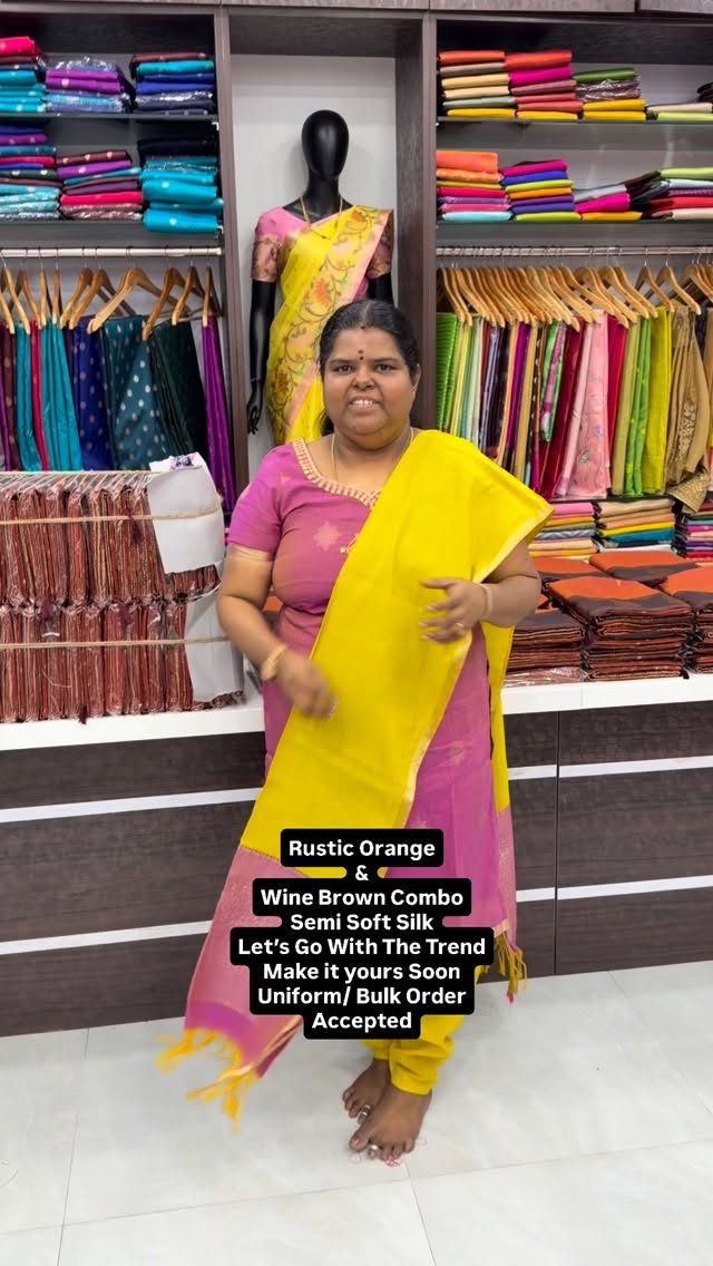Rustic Orange & Wine Brown Combo - Semi Soft Silk Saree - Soft & Sm...