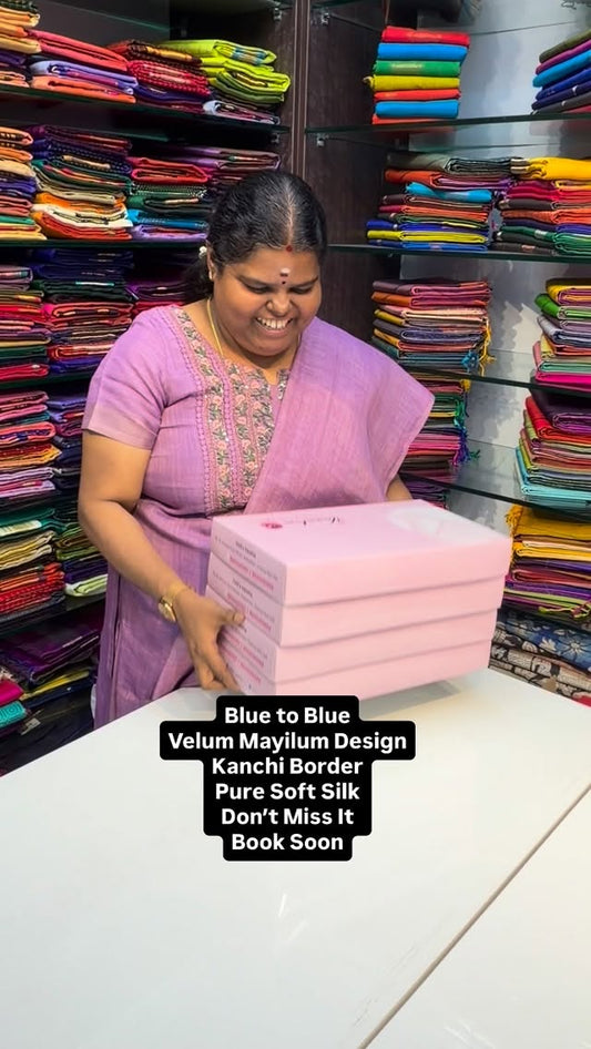 Blue to Blue | Velum & Mayilum Design | Pure Soft Silk | Kanchi Bor...