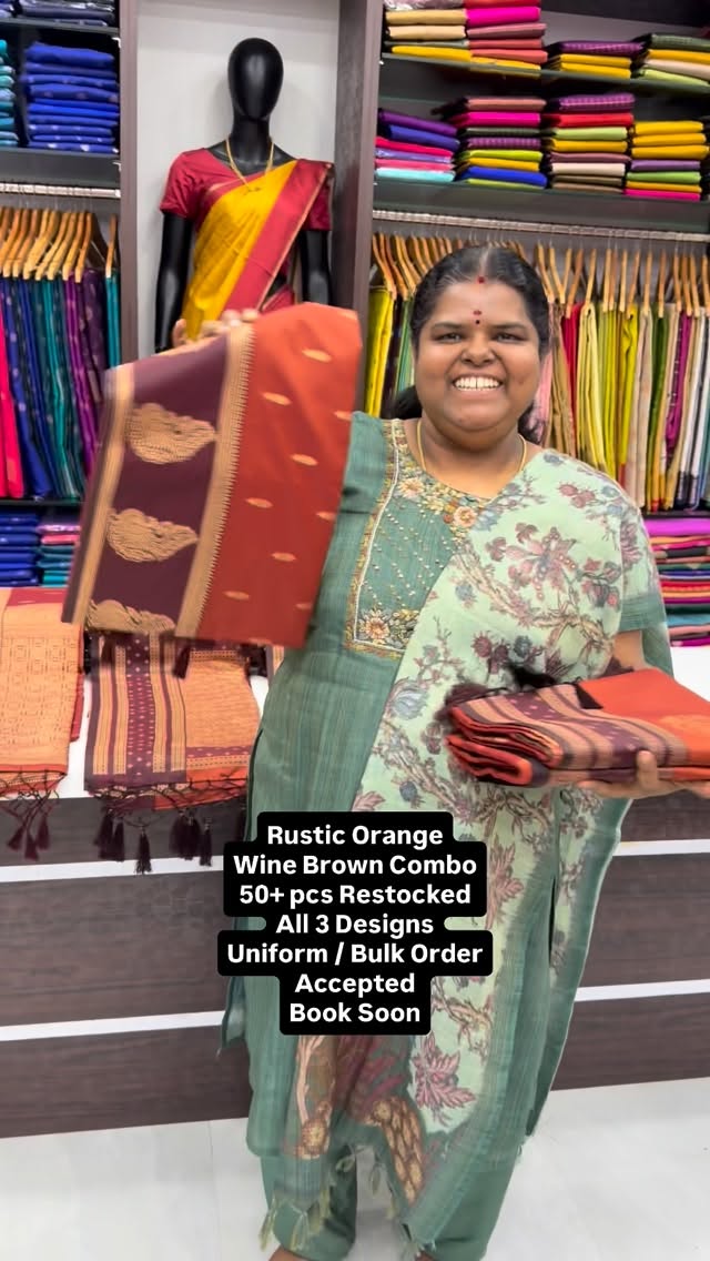 Rustic Orange & Wine Brown Combo - Semi Soft Silk Saree - Soft & Sm...