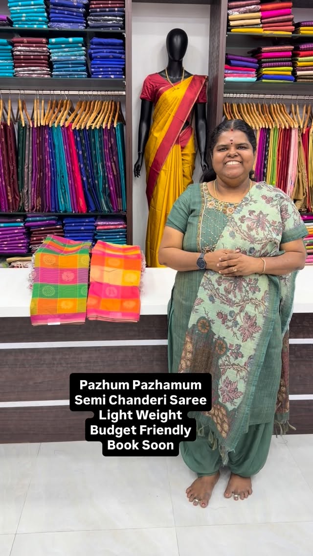 Semi Chanderi Saree - Pazhum Pazhamum Printed Design - Budget Frien...
