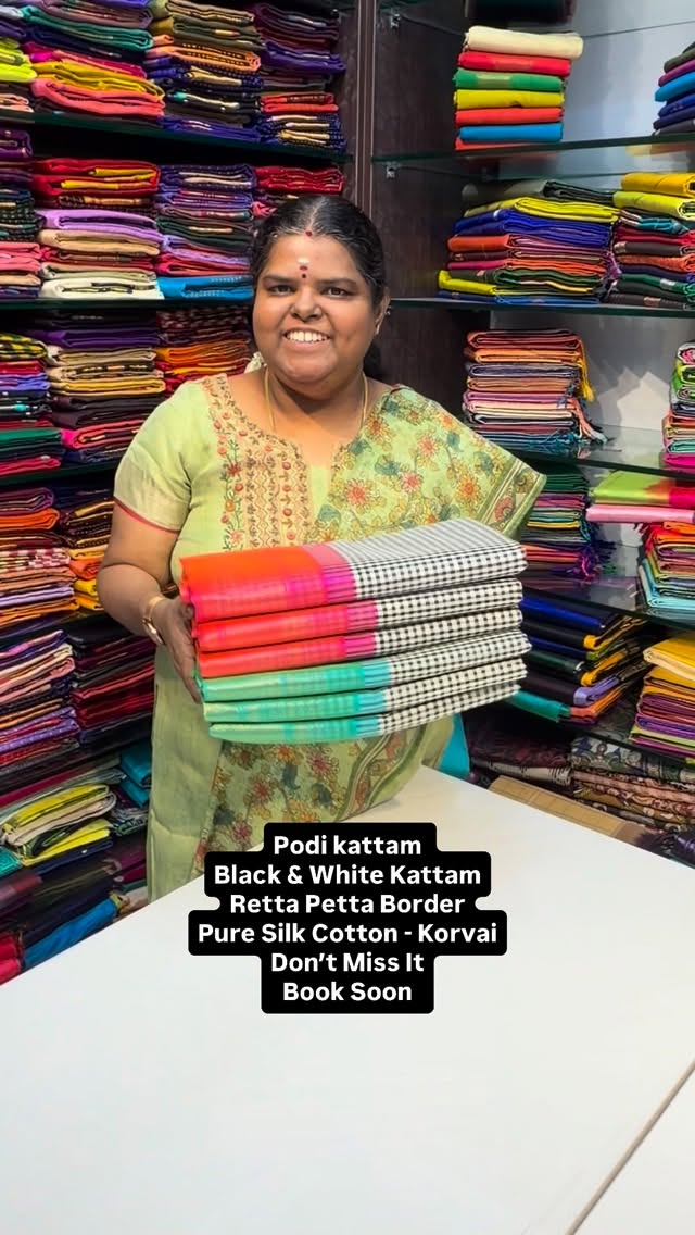 Podi Kattam | Black & White kattam with Retta Petta Border | Pure S...