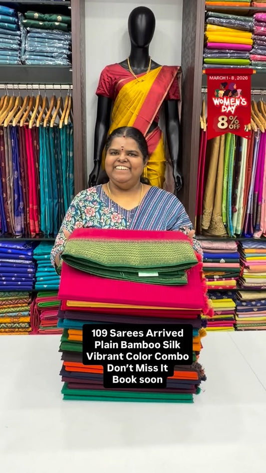 Bamboo silk Saree | Plain | Contrast Pallu & Blouse | Flat 8% less ...