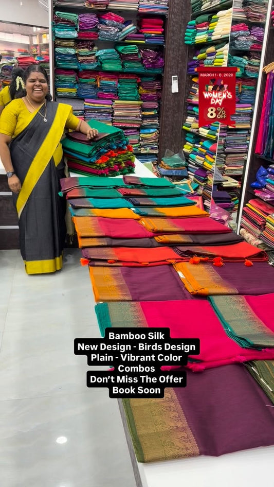Bamboo silk Saree | Plain | Contrast Pallu & Blouse | Flat 8% less ...