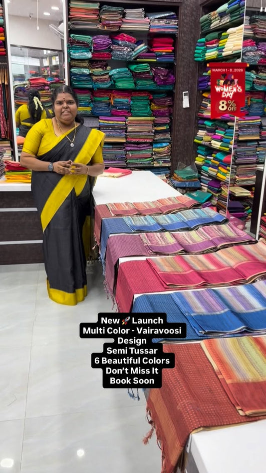 New launch 🚀- Semi Tussar Silk | Multi Color - Vairavoosi Design |...