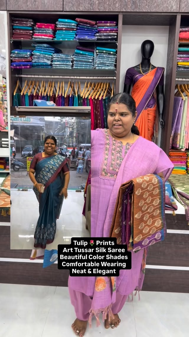Art Tussar Silk Saree - 5 Colors - Beautiful Tulips Prints - Office...