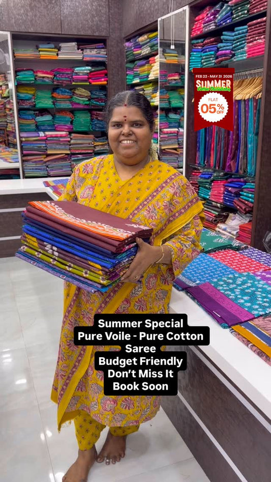 Summer Special - Pure Voile - Pure Cotton Saree - Without Blouse - ...