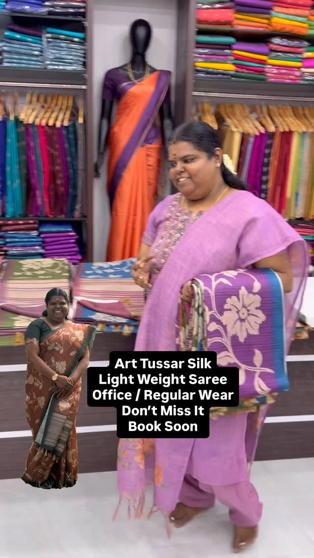 Art Tussar Silk Saree - 5 Colors - Beautiful  floral Prints - Offic...