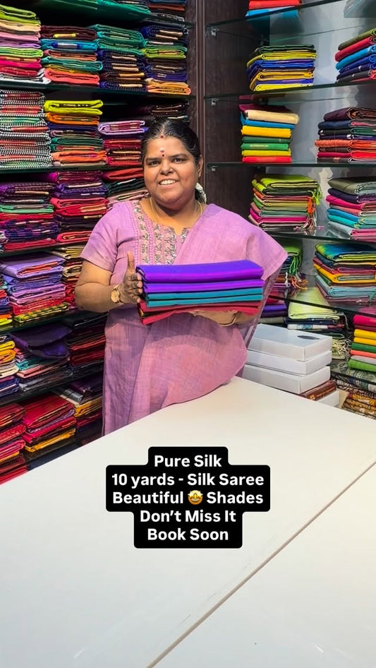 10 yards Pure Silk Saree - 3 Beautiful Colors - Flat 5% less - Book...