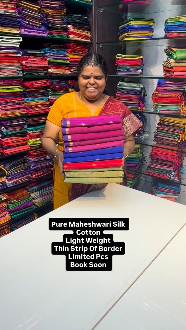 Pure Maheshwari Silk Cotton Saree | Flat 5% less now 

Vallisvaseha...